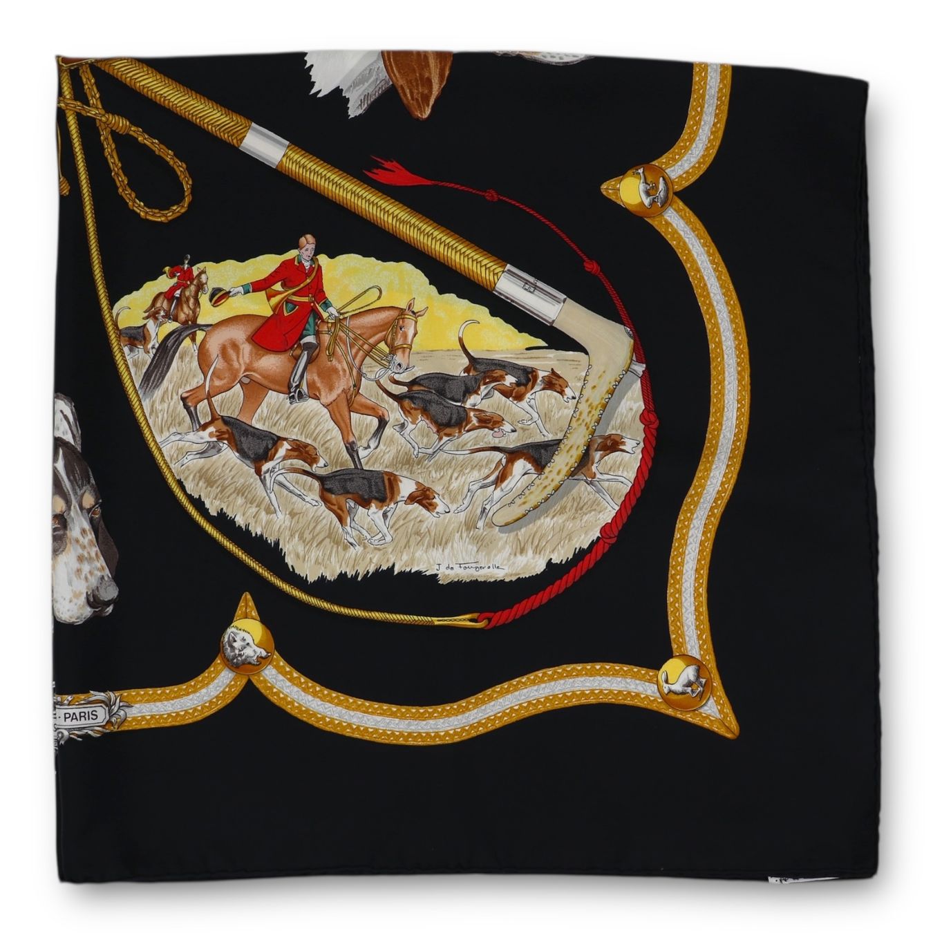 Hermès Foulard & Sciarpe: Hermès Carré "Laisser courre" schwarz – Usato da Binningen venduto da Designerlabels