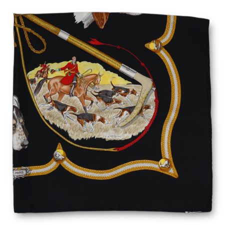 Hermès Carré "Laisser courre" schwarz
