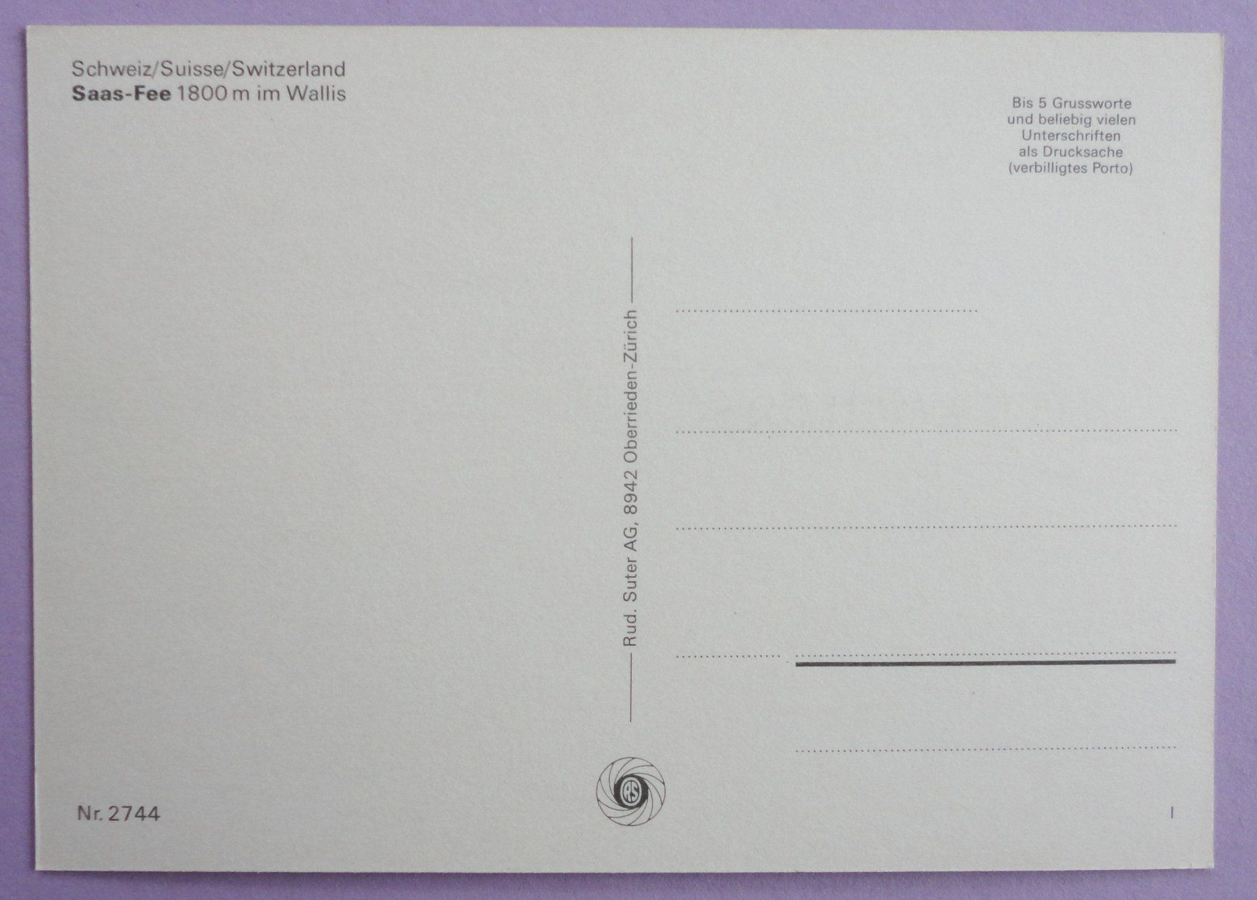 Cartoline postali: Saas-Fee 1800 m – Usato da Fétigny venduto da Billy2miny 1