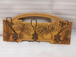 Vintage coat rack - wood carving autumn grape