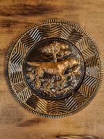 Vintage Kupfer Wandteller Jagdhund Relief Ø 30 cm