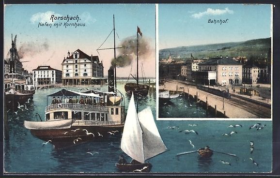 Cartoline postali: Rorschach, Hafen mit Kornhaus und Dampfe – Usato da Berlin venduto da bartko-reher