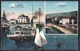 Rorschach, Hafen mit Kornhaus und Dampfe