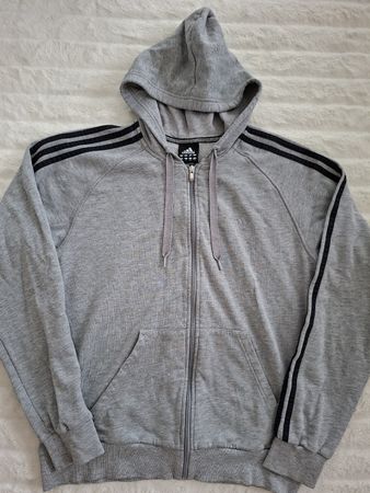 Adidas Zippé à Capuche Gris, Trois Bandes Noires,
