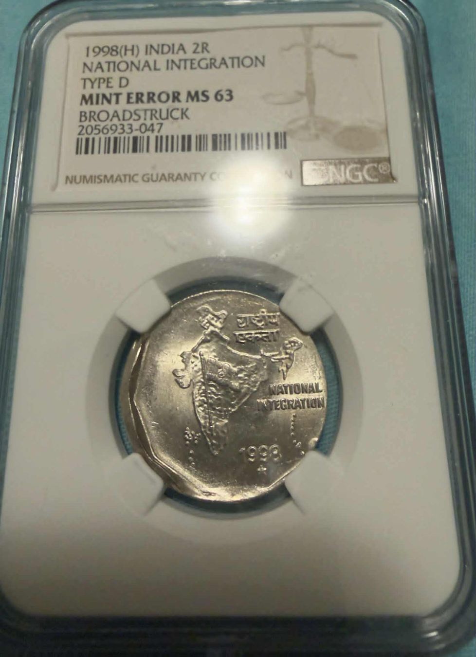 Toutes les monnaies: India error coin 1998 with NGC MS63 – Neuf avec emballage d'origine à Zürich par Tasmiyah