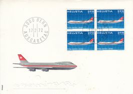 1972 Pro Aero Swissair Jumbo Jet FDC Viererblockserie