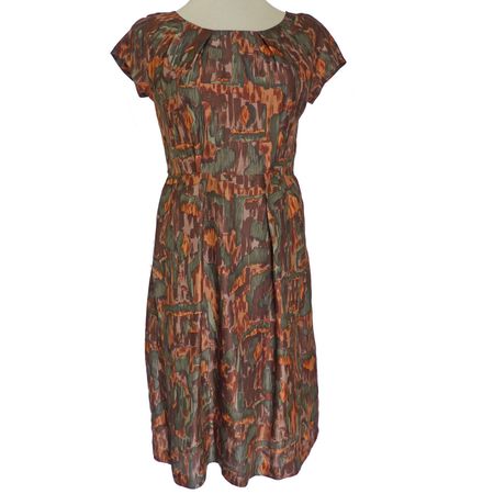 Kleid Gr. S/M Seide VINTAGE 1950s braun gemustert