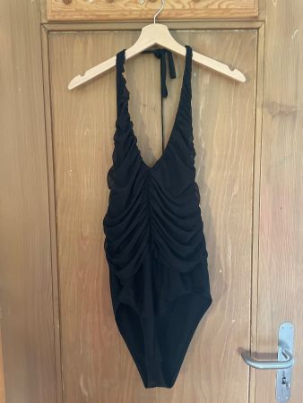 Schwarzer Mesh Neckholder Body / Top Grösse L von H&M