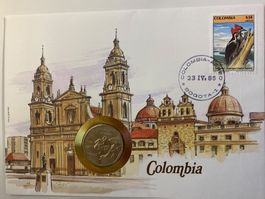 ENVELOPPE AVEC PIECE - COLOMBIA - 1985 - MUNZ-BRIEFE