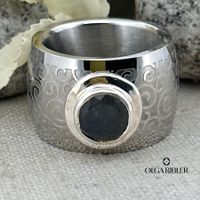 Edelstahlring mit Labradorit, Gr. 62