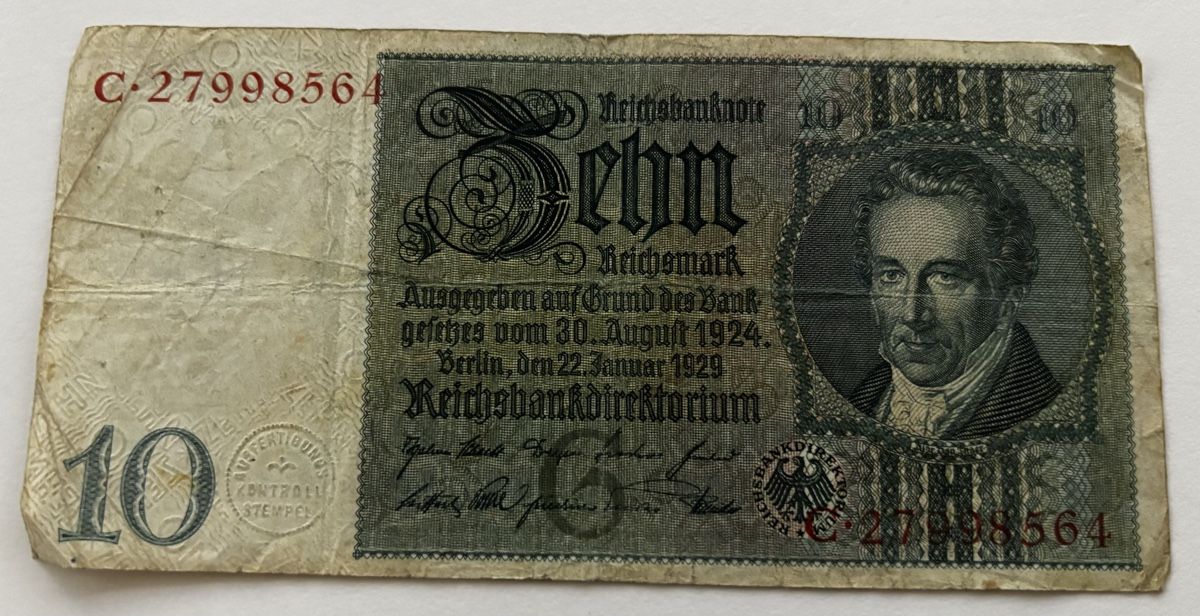 Banconote: 10 Reichsmark 1929 Banknote – Usato da Algetshausen venduto da Carrhard