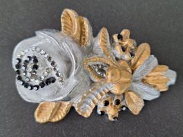 Vintage Schmuck Gürtelschnalle silber/gold mit Strass