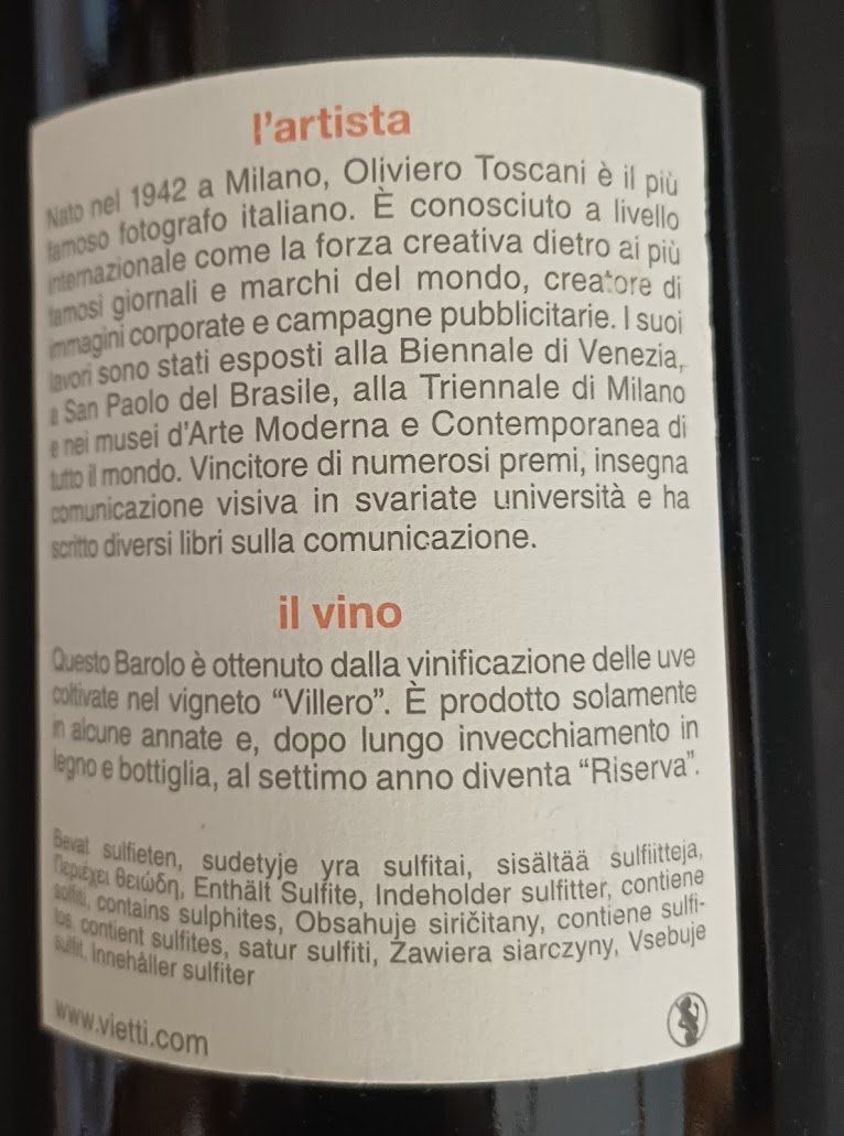 Vino: BAROLO VIETTE   RISERVA VILLERO – Usato da VISP venduto da LARGO1991 2
