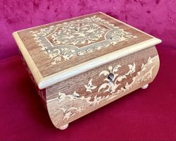 wunderschöne Schatulle aus Holz mit Intarsien✨Top Zustand!
