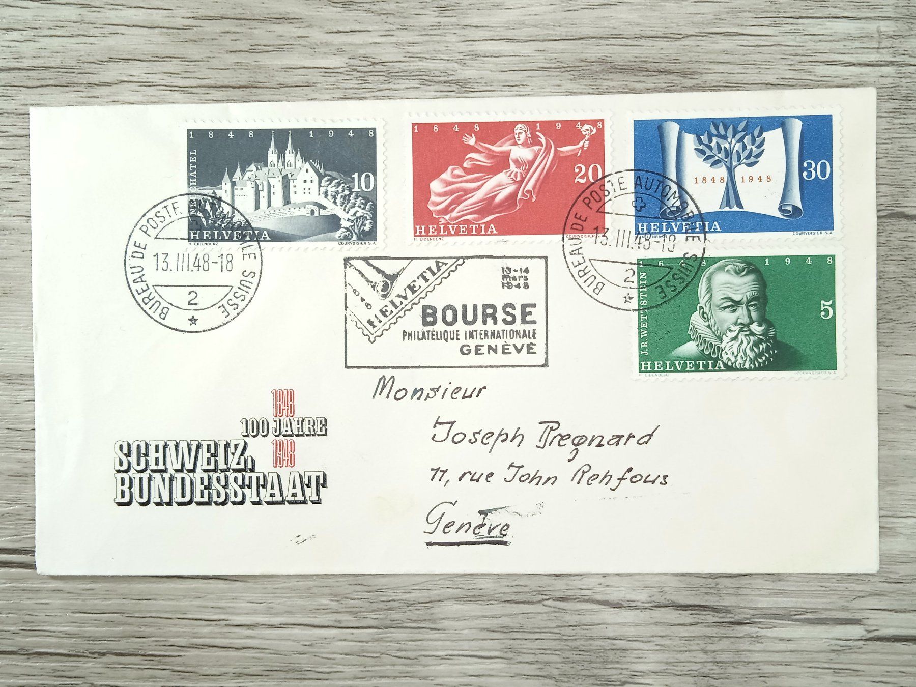 Tutti i francobolli: TR97 Enveloppe + Timbre Suisse 1948 – Usato da Cousset venduto da Patrick_Collections