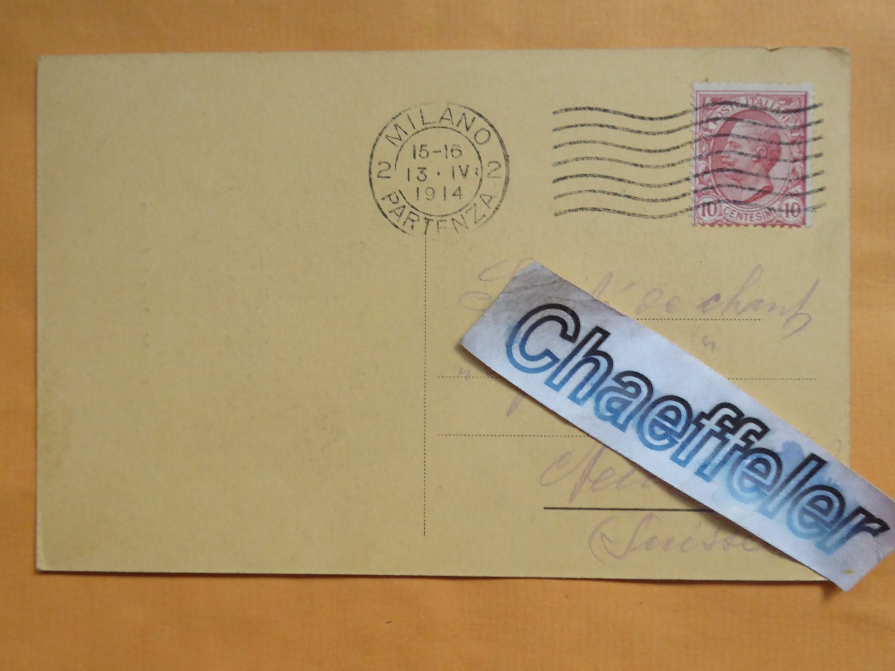 Cartoline postali: 1914  Milano - Torre  S. Gottardo – Usato da Zürich venduto da Chaeffeler 1