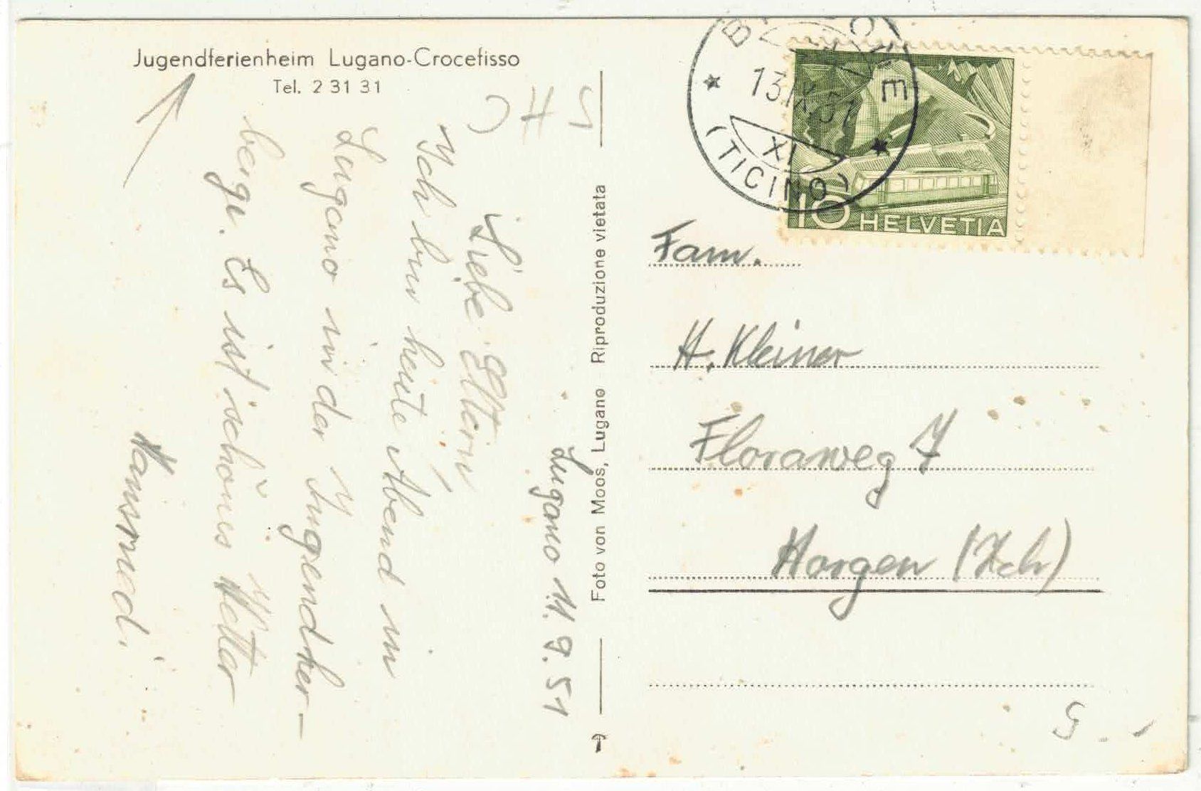 Cartoline postali: Jugendferienheim Lugano-Crocefisso – Usato da Ettingen venduto da Kartenplanet 1