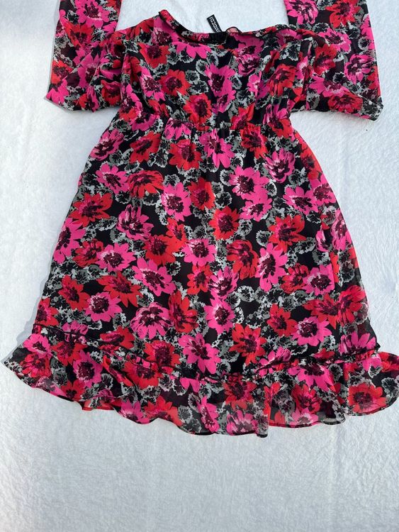 Robe Printemps Noire à Fleurs Rouges - Maona Taille S/M