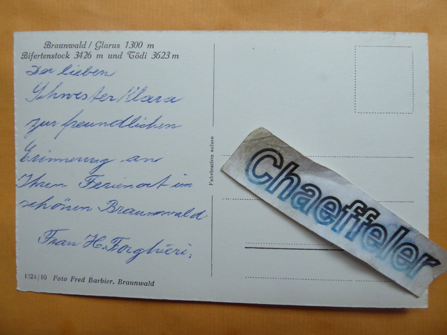 Ansichtskarten: Braunwald / Glarus – Gebraucht aus Zürich von Chaeffeler 1