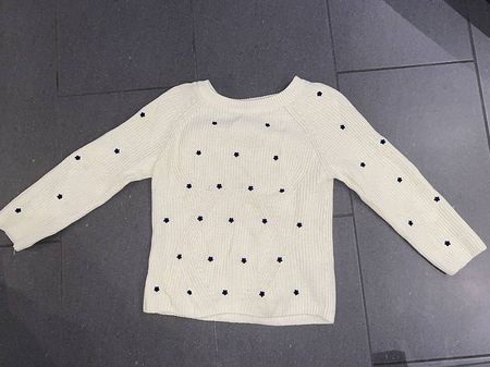 Damen Strickpullover, creme mit Blumen, Grösse 38, Top!