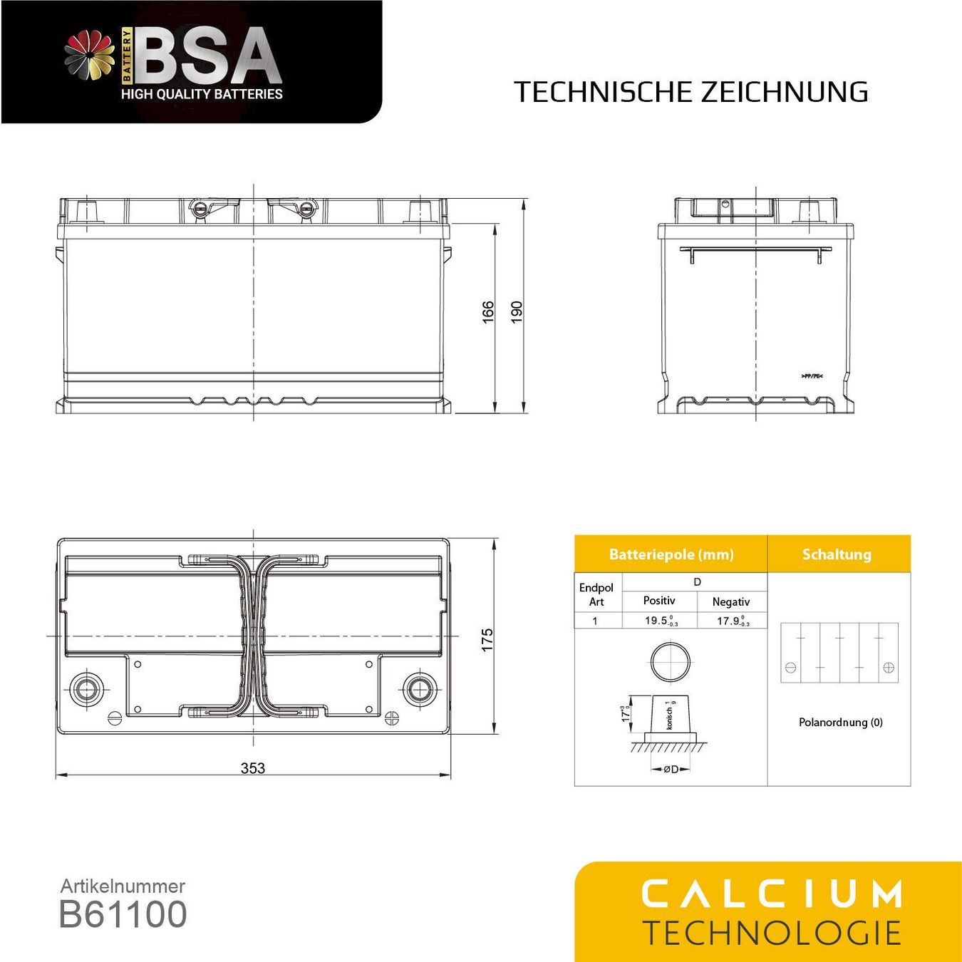 Batterie: BSA Performance Autobatterie 110AH 12V – Nuovo e nell'imballaggio originale da Bottighofen venduto da zaap 3