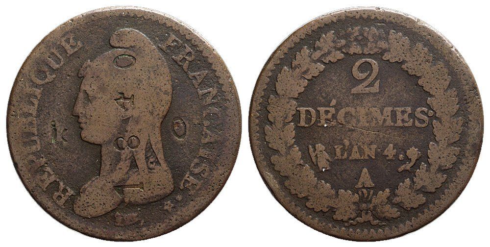 Alle Münzen: Frankreich, 2 Décimes AN 4 A Paris / 1840 – Gebraucht aus Chiasso von Novamarketing