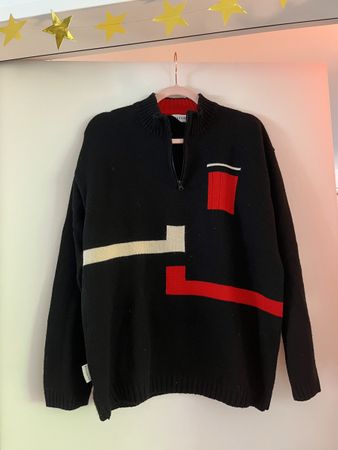 Rocktown Strickpullover, Gr. M, Schwarz/Rot/Weiss, vintage