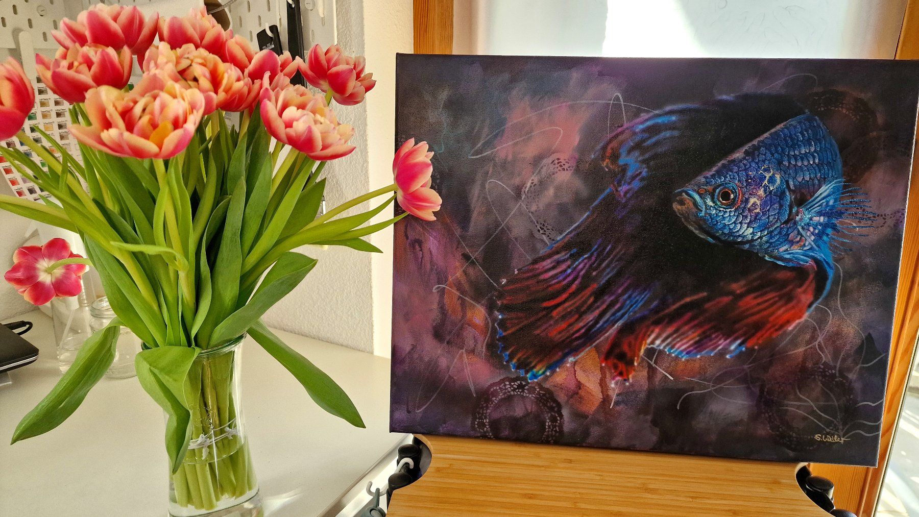 Gemälde: Originalgemälde Kampffisch Acryl 40x50 cm – Neu und originalverpackt aus Tägerwilen von Simone_Widler_Art 1