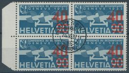 1936 Flugpost - Viererblock - "die 24a hellrot" - gestempelt