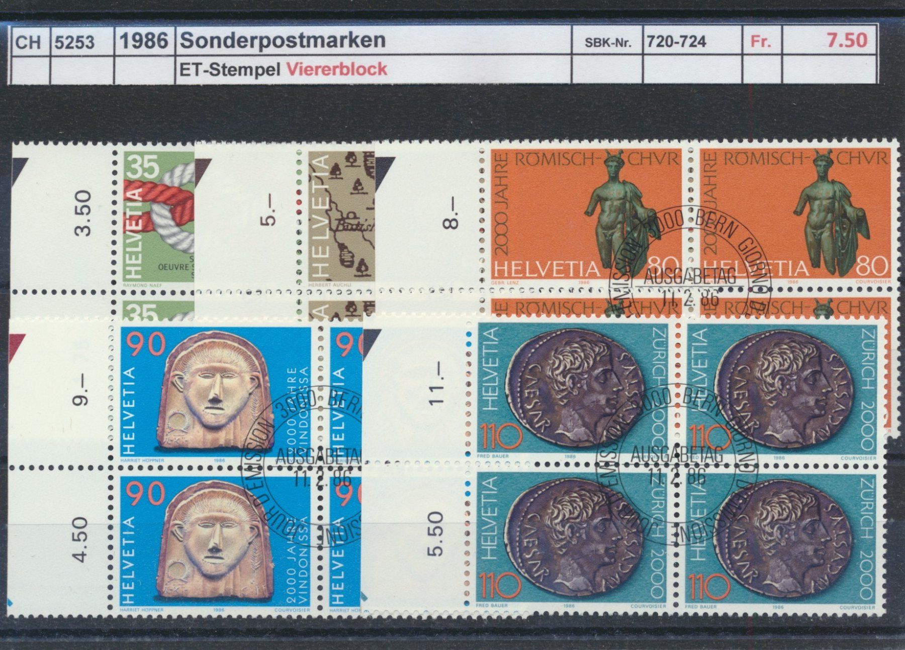 Tous les timbres: 1986 "Sonderpostmarken", Viererblock, ET - Stempel – D'occasion à Winterthur par Zupogeru