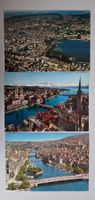 3er Set Vintage Ansichtskarten von Zürich,  1x Flugaufnahme