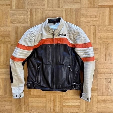 Stylische Retro Motorrad Lederjacke, Cafe Racer, Grösse 48