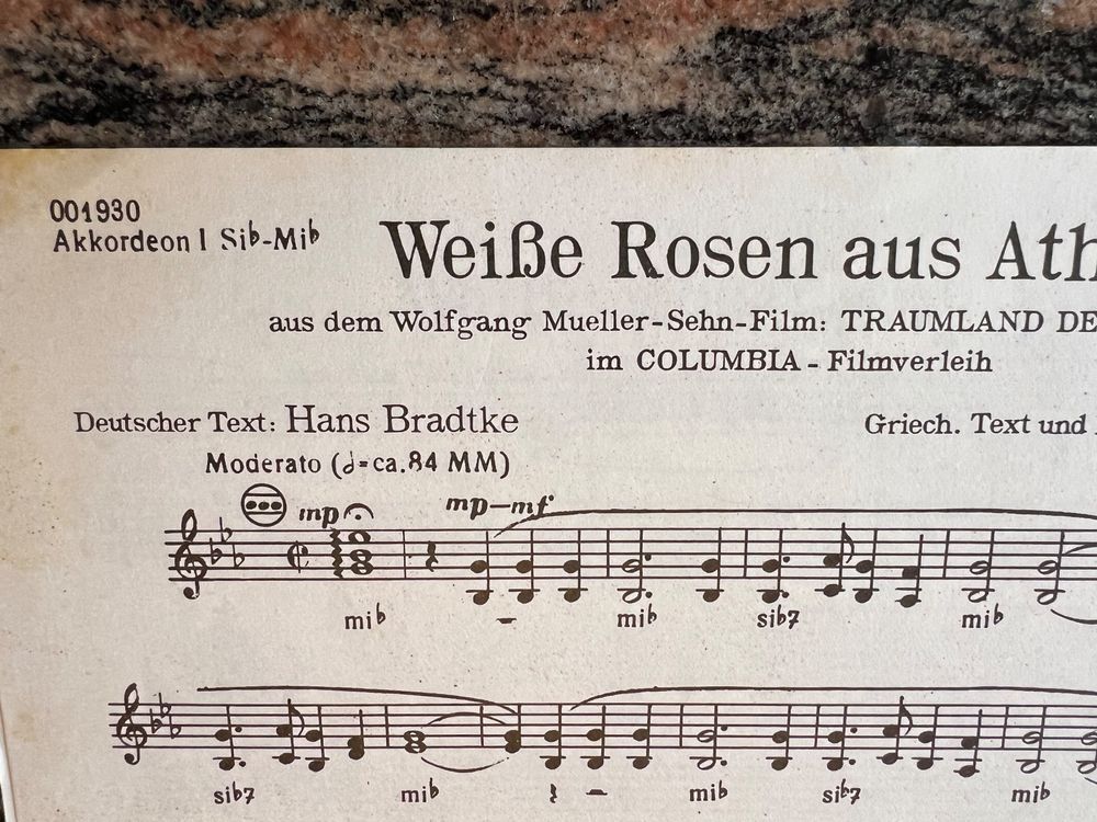 Noten Weisse Rosen aus Athen, Akkordeon1+2 und Akk.in Es Kaufen auf