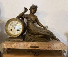 Antike Kaminuhr Standuhr Messing Frauen Figur
