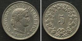 Schweiz 5 Rappen 1890 Ku-Ni ERHALTUNG! unz-