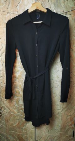 Schwarzes Hemdblusenkleid, elegant & schick - Gr. S