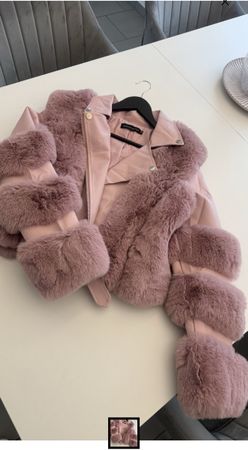 Damen Jacke Kunstleder Kunstfell Rosé Grösse S