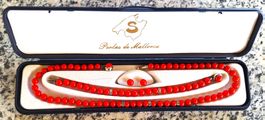 Schmuckset Perlas de Mallorca rote Perlen guter Zustand