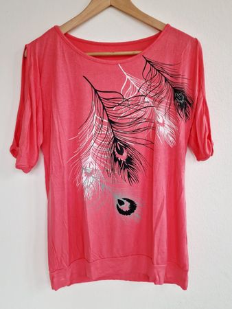 Damen Off-Shoulder T-Shirt Gr. M Koralle - wie neu