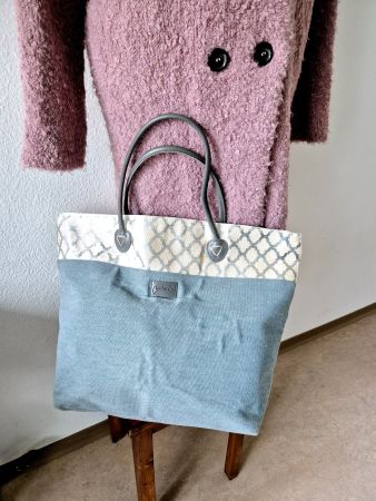 TASCHE SHOPPER LEDER GLITZER MALUCA BAG TÜRKIS GRAU SILBER