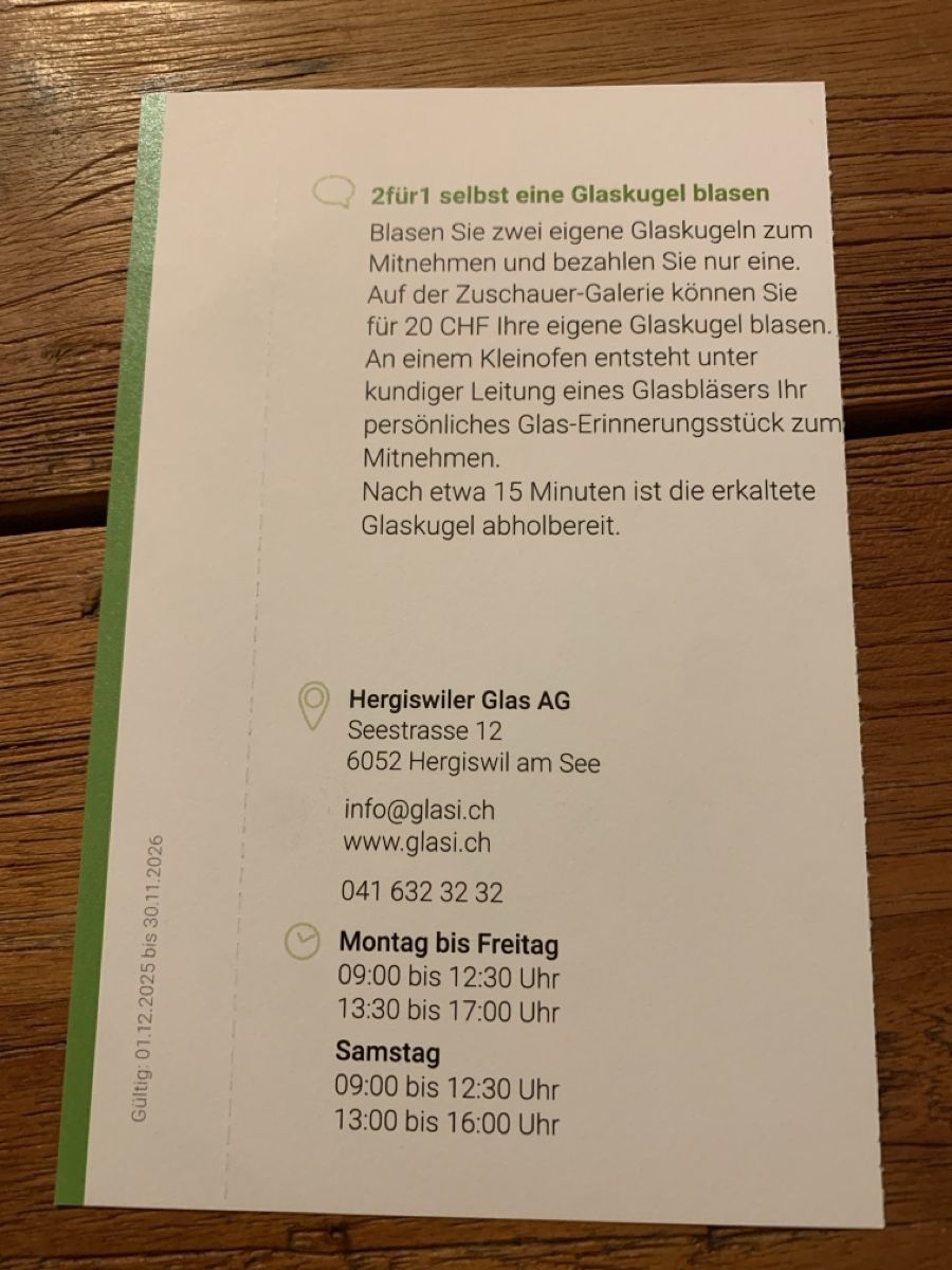 Buoni: 2für1 Glaskugel blasen, Hergiswiler Glas – Nuovo e nell'imballaggio originale da Attelwil venduto da TaraLee 1