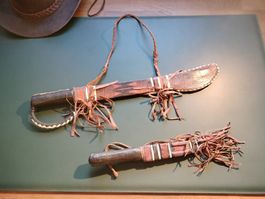 Machette + couteau africain artisanal décoré cuir
