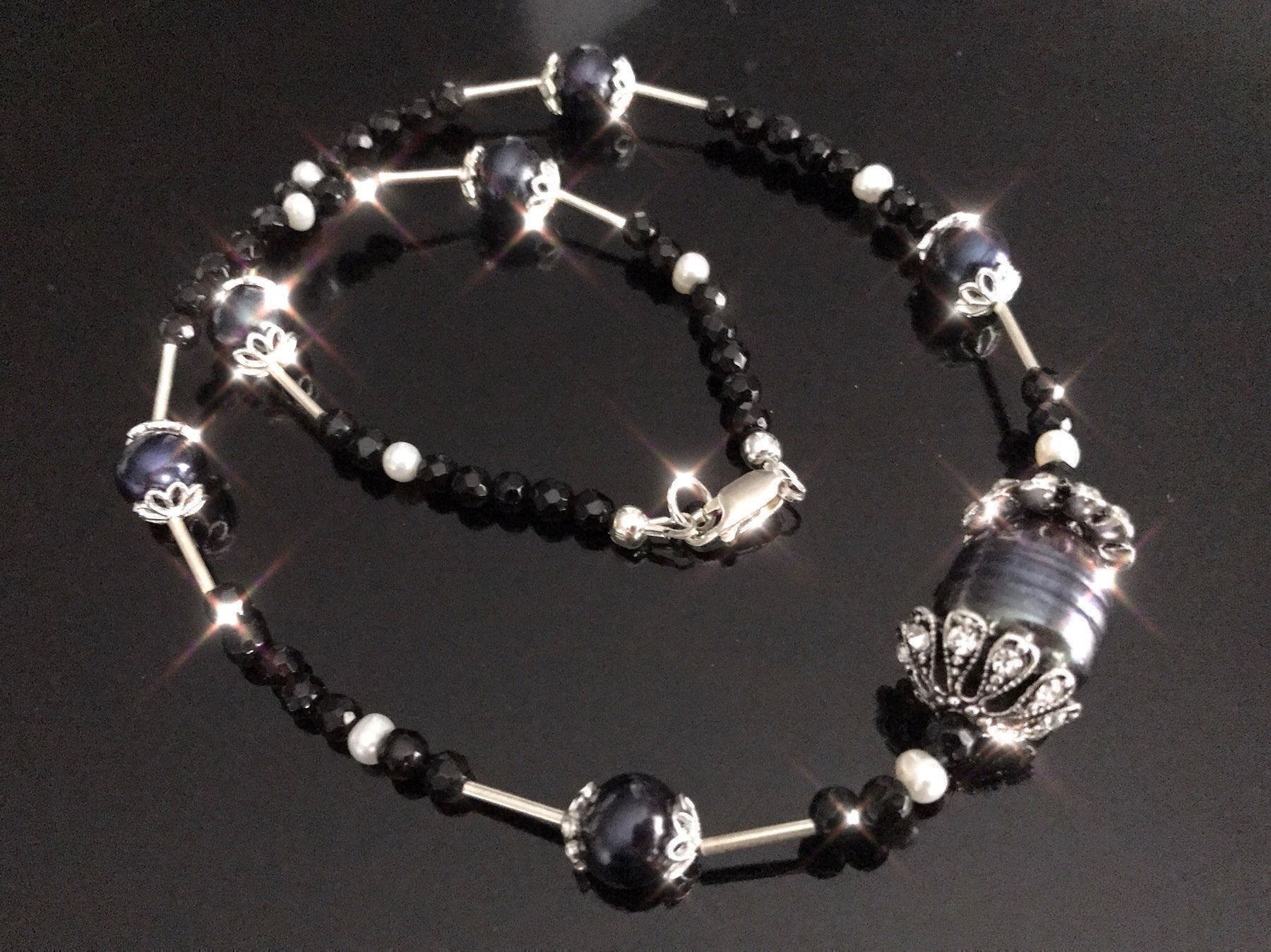 Onyx Catenine: Süsswasserperle, Onyx Collier, 925 S. – Nuovo (secondo la descrizione) da Basel venduto da Chili007 6