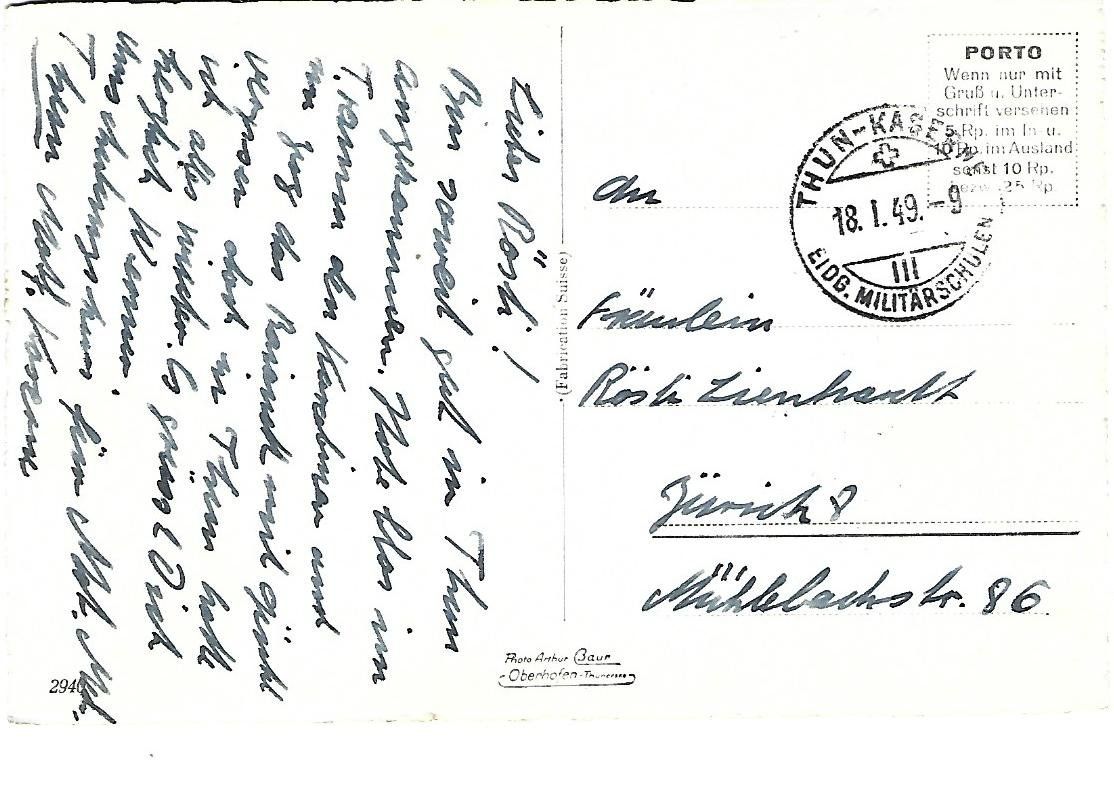 Cartoline postali: Panzerjäger Militär   Stempel Kaserne Thun – Usato da Wetzikon ZH venduto da Brulu100 1