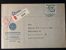 Versicherungs R-Brief 1958 von Zürich Selnau nach Adliswil