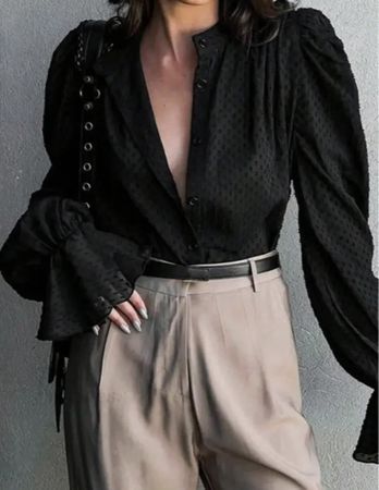 Camicia elegante nera con maniche a sbuffo- tg M/L-nuovo