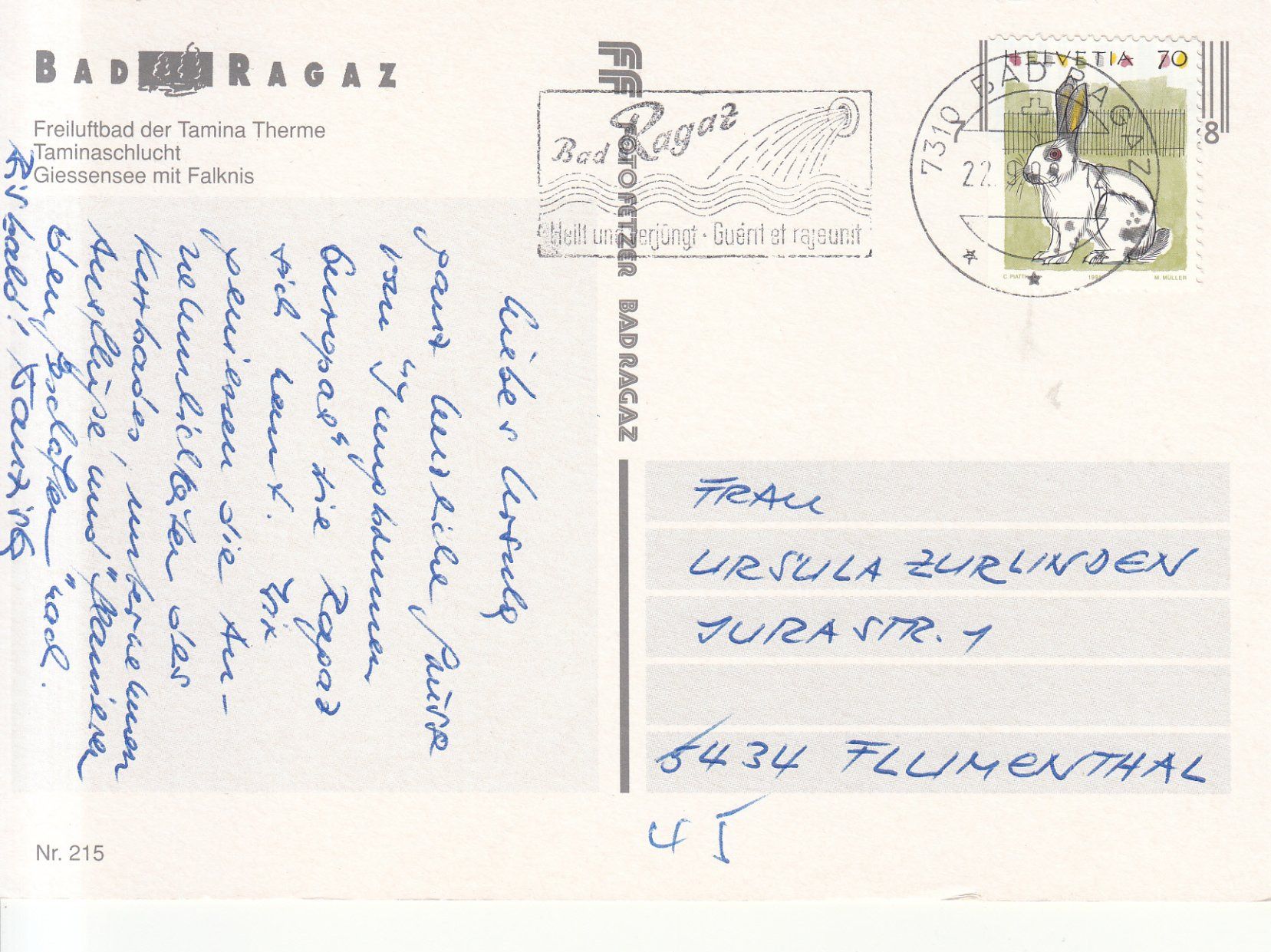 Cartoline postali: Bad Ragaz 1998 – Usato da Bürglen TG venduto da StampGraf 1