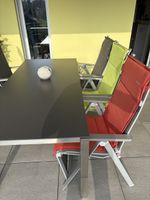 Schöner Edelstahltisch mit Auszug u. Keramikplatte u. 6 Stüh