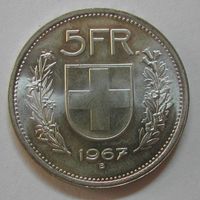 010 CH, 5 FRANKEN 1967 B, ABART, SILBER, unz