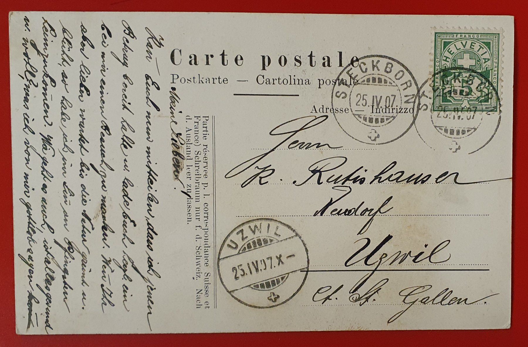 Cartoline postali: Steckborn 1907 - Kirche und Pfarrhaus – Usato da Kreuzlingen venduto da Rschweiz1 1